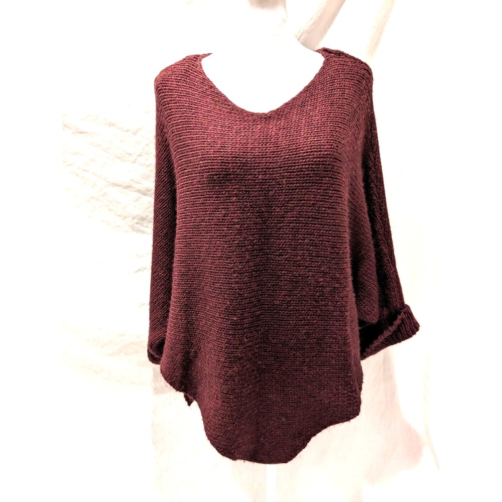 Berretti Italy Women Sweater Wool/Alpaca Pullover Poncho Burgundy 1 Size fit all